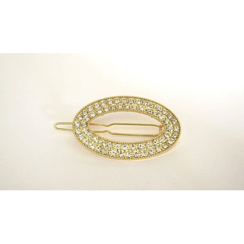 Small gold oval shaped crystal hair pin clip barrettes fine hair