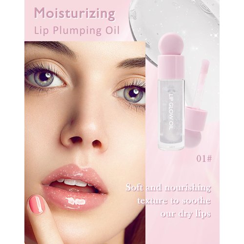 LYSdefeu Lip Glow Oil,Hydrating Shiny Clear Lip Gloss Liquid Lipstick,Glow Reviver Fat Lip Oil Lipgloss, Long Lasting Moisturizer Toot Plumping Lipstain Lip Tint Stain,Makeup Gift for Women Girl-01