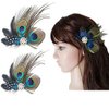 Comidox Cute Peacock Feather Hair Clip with Rhinestones,Charming Peacock Headpiece Feather Hair Accessories for Weddings,Dance Parties,Halloween Party,Beautiful Peacock Accessories for Women(Set of 2)