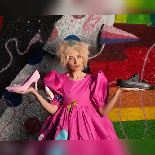 Aicos Short Blonde mix Light Blue Pink Cosplay Wig for Women Costume Halloween Party Fluffy Spiky Weird Colored Movie Wigs with Bandana+Wig Cap