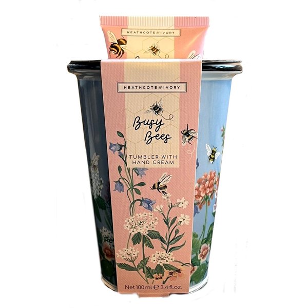 Heathcote & Ivory Busy Bees China Tumbler & Honey & Thyme Hand Cream Set, 1 Count (Pack of 1)