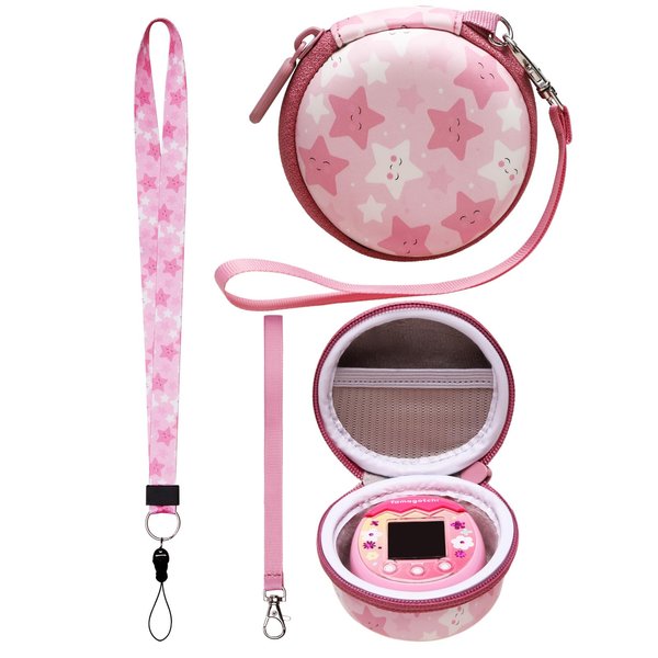 LTGEM Case Compatible with Tamagotchi Pix/Tamagotchi Original/Tamagotchi Nano x/Tamagotchi Hello Kitty/Tamagotchi Uni, Protective Carrying Electronic Pets Case with Lanyard Neck Strap(Pink)