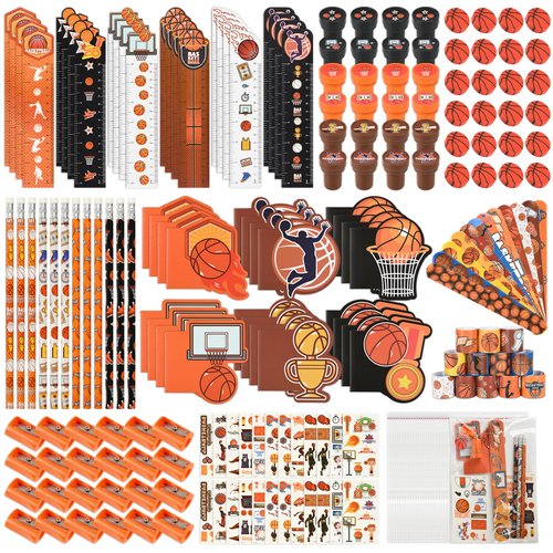 216Pcs Basketball Party Favors basketball Theme Party Kids Birthday Supplies Team Gift Goodie Bags Stuffer Pencils Stampers Classroom games Rewards School Office Supplies（ basketball）