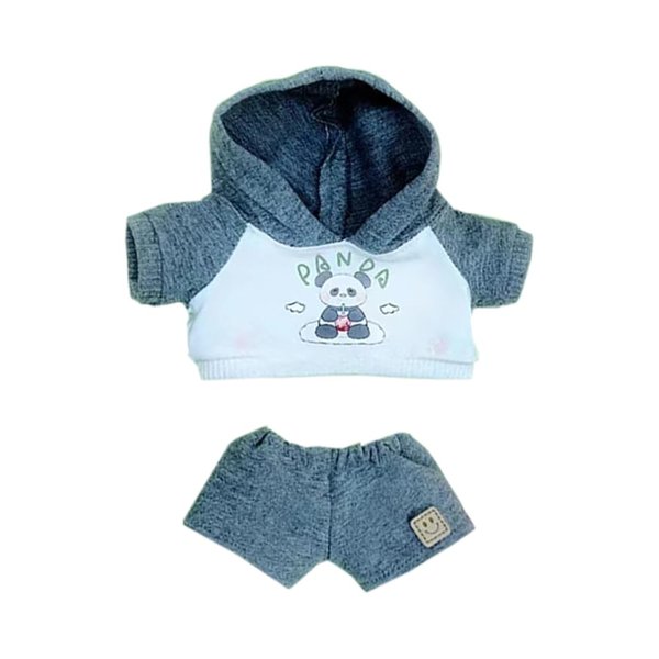 niannyyhouse 20cm Plush Doll Clothes Fox Panda Puppy Hoodie Pants 8in Doll Accessories (Grey)