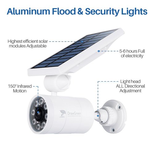DrawGreen Solar Motion Lights Outdoor Aluminum, 1400-Lumens 9W LED(130W Equi.), No Power Required Solar Flood Security Lights for Camp Driveway Patio Path Garden, 100-Week Protection for 100% Free