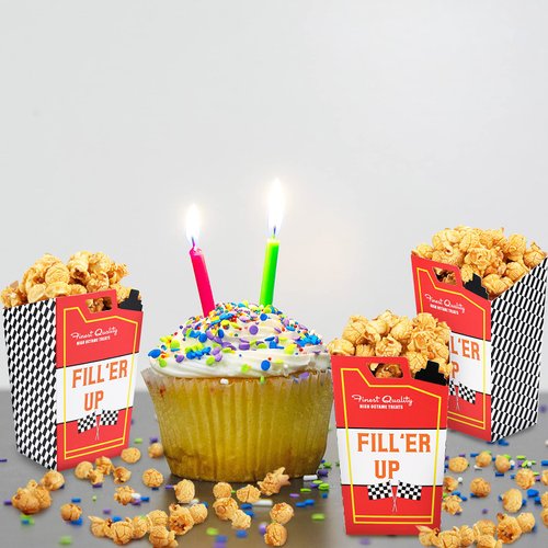 Outus 24 Pieces Race Car Fuel Can Popcorn Treat Boxes Racing Birthday Party Supplies Candy Cookie Container for Baby Shower, Bridal Shower, Race Car Theme Party Favors Decoration