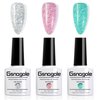 Gsnagole Glitter Gel Nail Polish Set Sparkly 3 Colors Silver Pink Green Gel Polish Kit Soak Off UV Manicure Art DIY Salon Home Holiday Gift for Women (BJJ-Silver-Pink-Green)