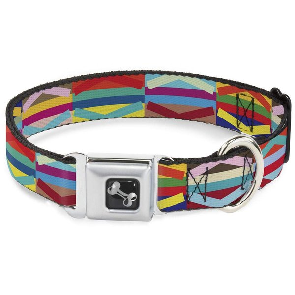 Dog Collar Seatbelt Buckle Geometric10 Multi Color 16 to 23 Inches 1.5 Inch Wide