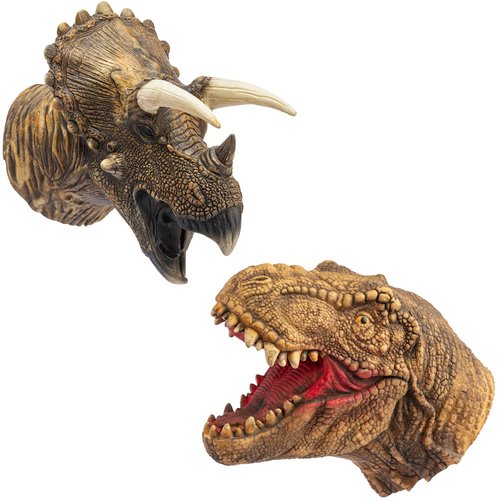 Yolococa Dinosaur Hand Puppets Realistic Latex Soft Animal Head Toys Set, Hand Puppet Toys Gift for Kids, Party Show Imaginative Play (Tyrannosaurus & Triceratops)