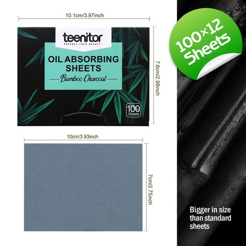 Teenitor 1200 Sheets Natural Blotting Paper for Oily Skin with Bamboo Charcoal, Oil Blotting Sheets for Face, Makeup Blotting Paper, 3 7/8" and 2.75"