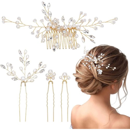 4 Pieces Wedding Hair Accessories for Brides Rhinestone Bridal Hair Comb and Hair Pins for Bridesmaid Flower Girl Women Decorative Crystal Hair Pieces for Wedding Party Prom