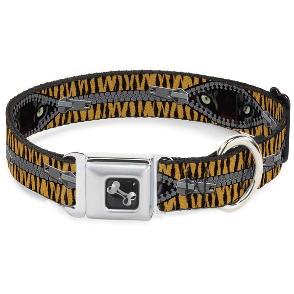 Dog Collar Seatbelt Buckle Tiger Eyes 13 to 18 Inches 1.5 Inch Wide