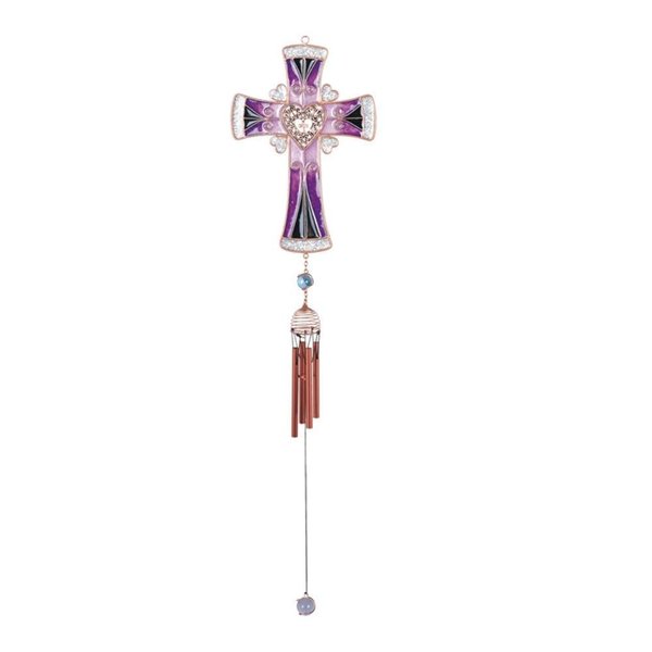 StealStreet SS-G-99306 Wind Chime Copper and Gem Garden Decoration Purple Cross Porch Decor