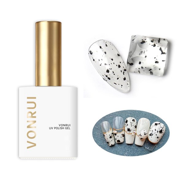 Vonrui Black Glitter Gel Nail Polish Eggshell Effect Black Gel Nail Polish, Clear UV Nail Gel Polish DIY Nail Art Design