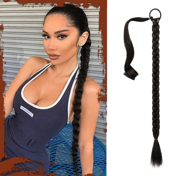SOFEIYAN Long Braid Ponytail Extension with Hair Tie Straight Sleek Braid Pony Tail Fluffy Natural Soft Synthetic Hairpieces