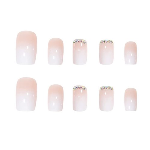 RikView White Press on Nails Short Acrylic Nails French Tips Nails White Nails Glossy Square Full Cover Nails 24 PCs/Set