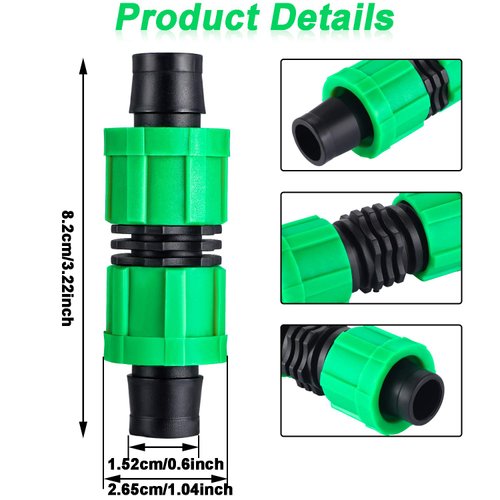 Hotop 12 Pieces Drip Irrigation Coupling, 5/8 Inch Universal Connector Drip Tubing Fittings, Compatible with Most 16-17 mm Drip Tape AG Tubing Drip or Sprinkler Systems (green)