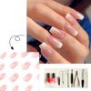 Medium Press on Nails Square with Pink and White Gradient Fake Nails Design Full Cover Stick on Nails Glossy Artificial False Nails with Glue on Nails for Women 24PS