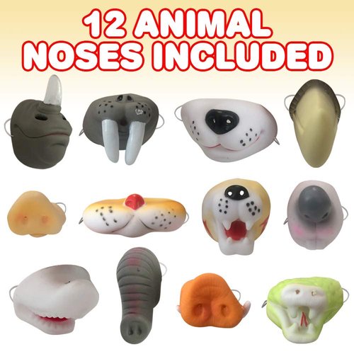 ArtCreativity Assorted Animal Noses for Kids, Set of 12, Includes Elephant, Rhino, Pig, Alligator and More, Zoo and Safari Birthday Party Supplies, Fun Favors and Goodie Bag Fillers for Children