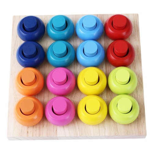 Babe Rock Wooden Color Sorting Stacking Rings Board Educational Learning Counting Toys Puzzle Games for 1 Year Old Preschool Kids Children Gift