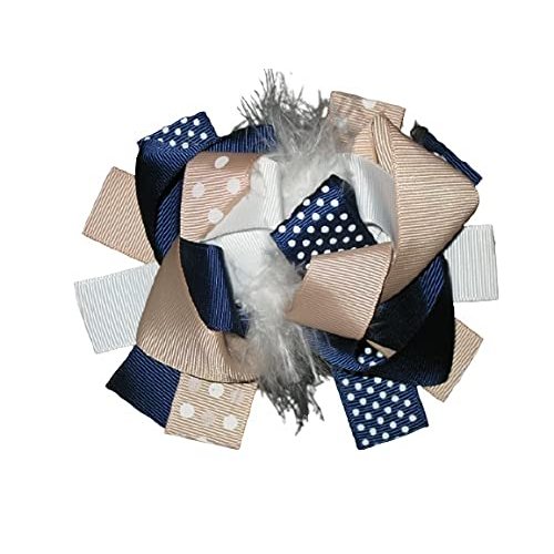 NEW "NAVY & KHAKI" Fur Hairbow Alligator Clips Girls Ribbon Bows 5.5 Inches School Uniform Games Birthday Grosgrain Ribbon