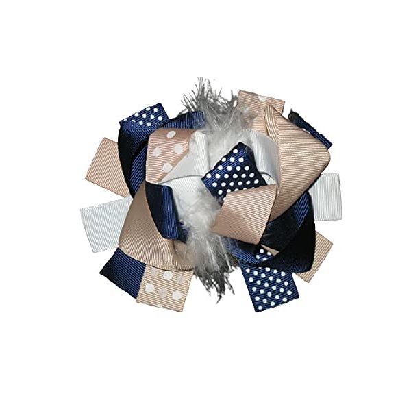 NEW "NAVY & KHAKI" Fur Hairbow Alligator Clips Girls Ribbon Bows 5.5 Inches School Uniform Games Birthday Grosgrain Ribbon