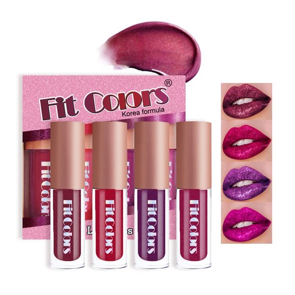 AKARY Glitter Metal Lip Gloss Set 4 color, Valentine's Day Liquid Diamond Shimmer Metallic Lipstick Waterproof Long Lasting, Professional Makeup Kit Colourful Non-Sticky Lip Gloss