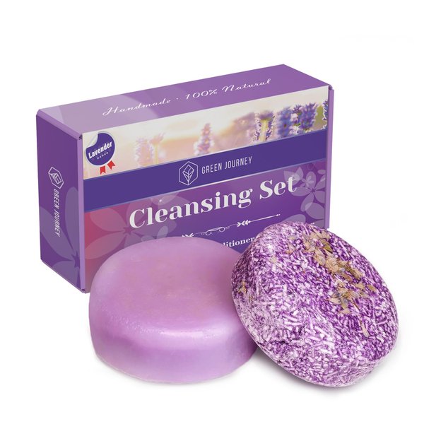 GREEN JOURNEY Lavender Bar Shampoo and Conditioner Bar Set, Sulphate & Paraben free, Solid Shampoo Bar for Hair Growth, Travel Size Hair Soap Bar Clean and Soft with Biodegradable Packaging