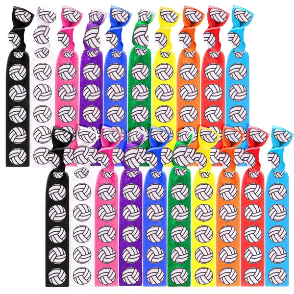 20 Pieces Volleyball or Baseball Hair Accessories Elastic Ribbon Girls Volleyball Baseball Sport Hair Ties Ponytail Holders No Crease Hair Bands (Volleyball)