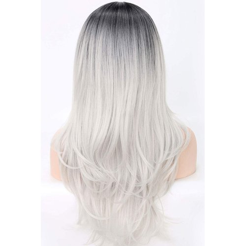 COSYMAY Silver Wig Natural Wave Synthetic Wig with Wavy Ends 22 inch Long Cosplay Wig for Women Glueless Heat Resistant Costume Wig Daily Wear Middle Part Full Wig