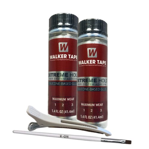 2pcs Extreme Hold Wig Glue 1.4oz w/White Wig Glue Brush & Hair Clip Bundle Pack | Waterproof Invisible Long-Lasting | Front Weave Toupees Wigs Extensions Active Lace Glue | Super Bold Hold Adhesive