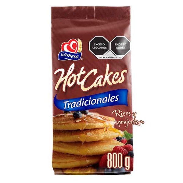 Gamesa Mexican Hot Cakes Pancake Mix. Wheat flour prepared and fortified to cook delicious and fluffy hot cakes. 1 bag (800grs)