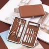 Manicure Set, FAMILIFE Manicure Kit - Nail Kit Mens Grooming Kit Pedicure Kit 9PCS Gifts for Men Boyfriend Nail Clipper Set Stainless Steel Professional Nail Set Care Manicure Tools Leather Case Brown