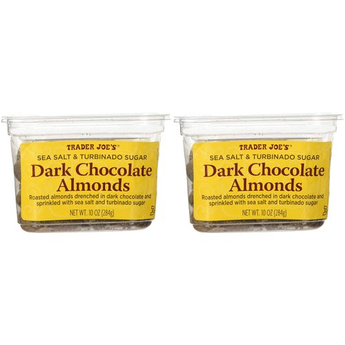 Trader Joe's Sea Salt & Turbinado Sugar Dark Chocolate Almonds 10 oz Pack of 2