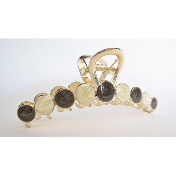 Generic Long gold metal and gray and white marble hair claw clip