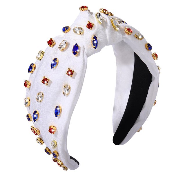 NVENF 4th of July Headbands Crystal Knotted Headbands for Women, Beaded Jeweled Headbands, Wide Top Knot Headbands Summer Headpieces, Fashion Headband (Flag Color)