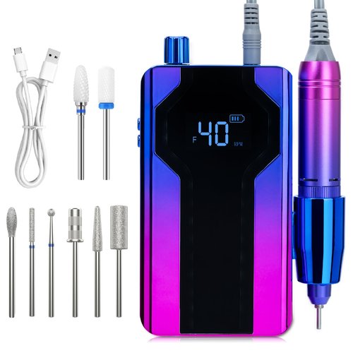 Delanie 40000 RPM Rechargeable Portable Electric Nail Drill Machine for Acrylic Gel Dip Powder Nail, Efile Electric Nail File Filer for Nail Tech, Blue-Violet Gradient