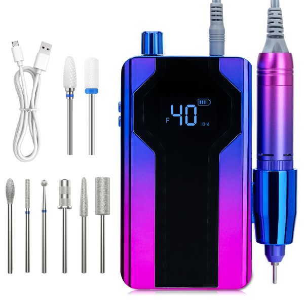 Delanie 40000 RPM Rechargeable Portable Electric Nail Drill Machine for Acrylic Gel Dip Powder Nail, Efile Electric Nail File Filer for Nail Tech, Blue-Violet Gradient