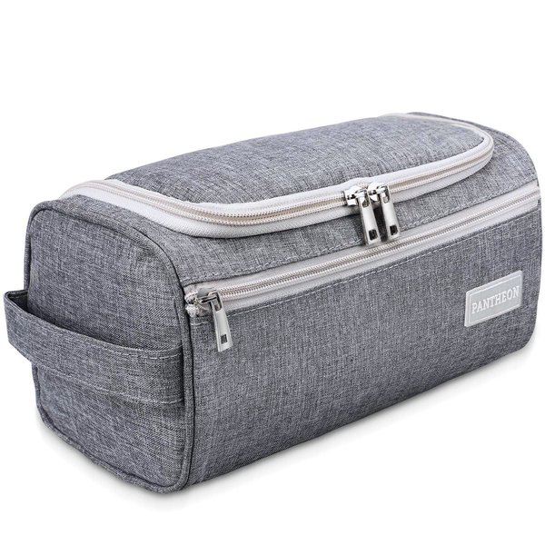 Pantheon Travel Toiletry Bag for Men and Women, Travel bag for Toiletries, Dopp Kit for Men, Travel Bathroom Bag, Mens Travel Bag Hanging Toiletry Organizer Toiletry Kit for Traveling (Gray)
