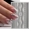 6 Sheets Black French Tip Nail Stickers Smiling Waves Line Nail Art Stickers Black White Line Nail Design Supplies Self-Adhesive Nail Decals for Women DIY Nail Decoration Accessories