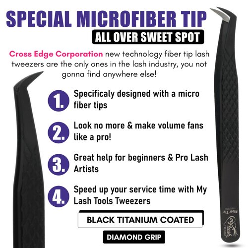 My Lash Tools New Fiber Tip Lash Tweezers for Eyelash Extensions Professional Lash Tech Supplies Must Haves Volume Boot Eyelash Tweezers 12cm Stainless Steel Fan Making Lashing Tweezer (Black)