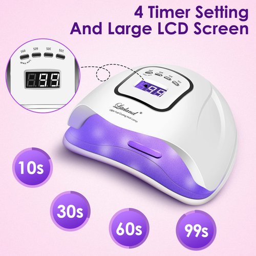 150W LED Nail Lamp - 4 Timer Modes for Gel Polish Curing - Professional Nail Art Accessory (White)