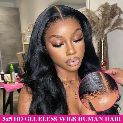 Turuwu 26Inch Wear and Go Glueless Wigs Human Hair Pre Plucked Pre Cut 180% Density 5x5 HD Lace Closure Wigs Human Hair Body Wave Lace Front Wigs Human Hair for Women Natural Color