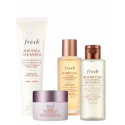 Fresh Rose Deep Hydration Face Cream, Soy Face Cleanser, and Black Tea Kombucha Set