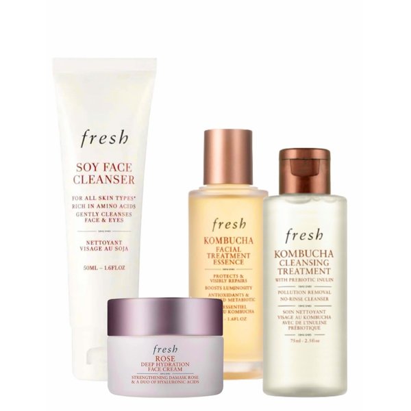 Fresh Rose Deep Hydration Face Cream, Soy Face Cleanser, and Black Tea Kombucha Set
