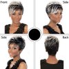 Divine Hair Short Mix Gray Hair Wigs For Women Short Pixie Cut Synthetic Wigs For Black Women Short Gray Pixie Wigs With Bangs Short Ombre Gray Pixie Cut Wigs For Women (COM059)