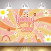 LOONELO Young Wild and Three Birthday Party Backdrop Banner with 70.8X43.3in, Three Groovy Retro Hippie Boho Daisy Flower Photography Background Decorations for 3rd Birthday Party Supplies