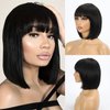 Luolihar Short Straight Bob Wig With Bangs Human Hair Brazilian Virgin Human Hair Wigs for Black Women None Lace Front Wigs Wear and Go Glueless Machine Made Bob Wigs Natural Black 12 Inch