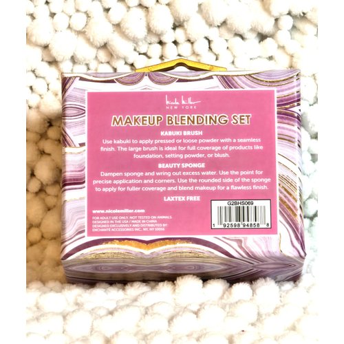 Nicole Miller Makeup Brush & Sponge Set, Kabuki Brush, Blending Sponge, Purple