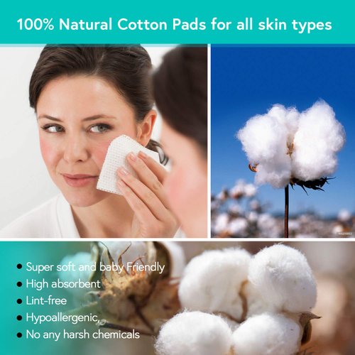 MARY LAVENDER Stretchable 100% Cotton Pads 4-Layer 2"*2" for Face, Makeup Remover Wipes Cotton Squares Pads, Facial Cleansing Towel, DIY Acne/Rejuvenation Toner Mask, Lint-Free, 200 Count